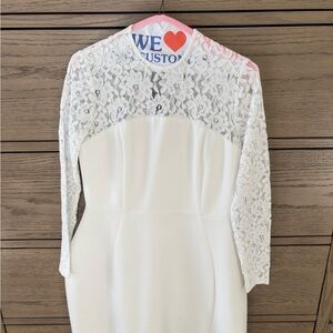 Elegant White Lace-Trim Long Sleeve Dress